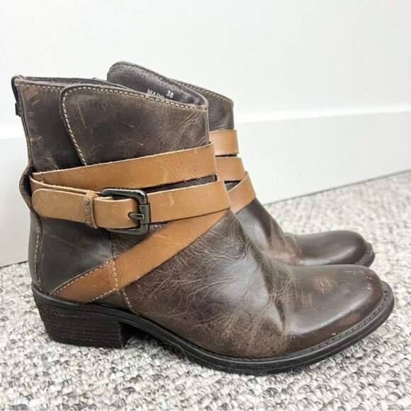 RUDSAK Montreal brown leather distressed buckle moto ankle boots 38 - Picture 3 of 13